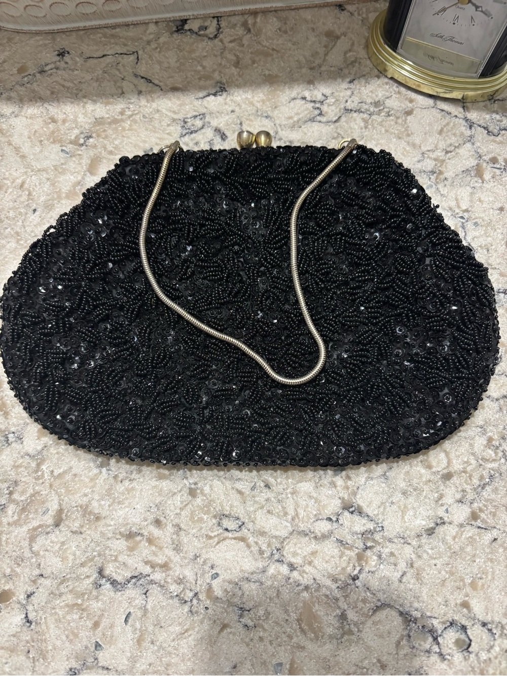 Vintage Black Beaded Evening Clutch with Gold Chain - Picture 6 of 10